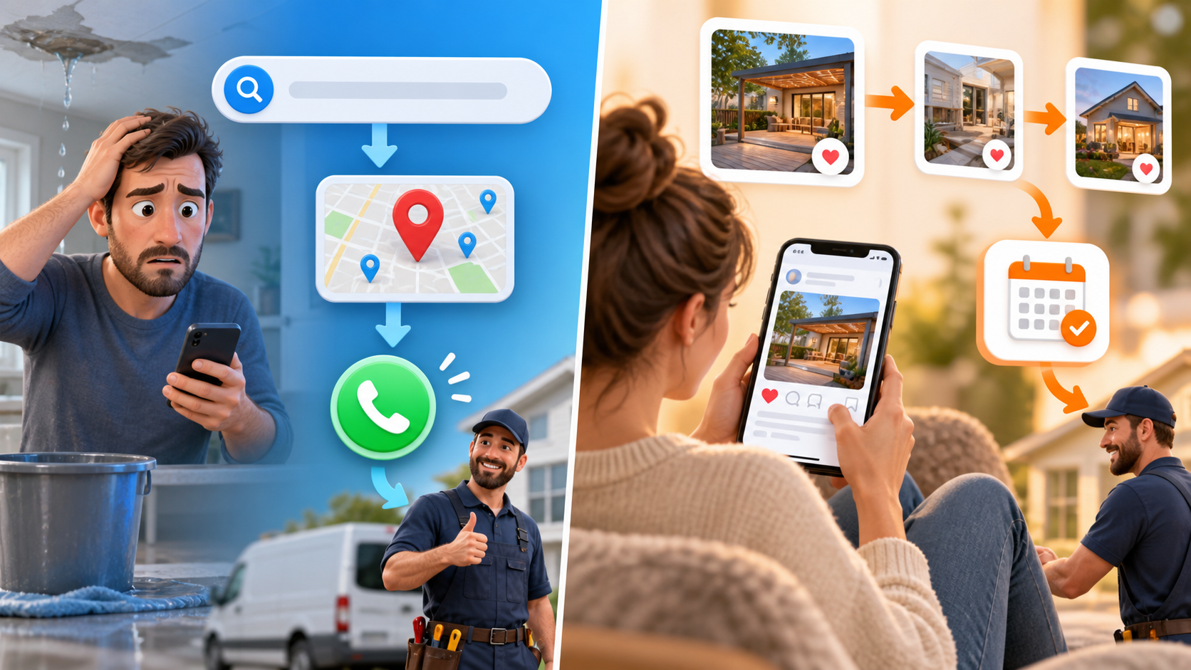 Visual comparison of search ads capturing demand and social media ads creating demand